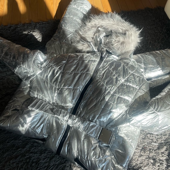 - -❄️ Women  SILVER Winter Onesies Ski Suit Fur Collar Ski Jumpsuit Snowsuit NEW - Picture 3 of 17